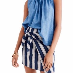 Madewell Side Tie Striped Skirt in Blue and Gray
